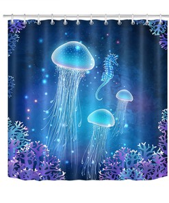 Add Some Natural Wonder To Your Decor With This Undersea World Magic Glowing Jellyfish Seahorse Fabric Shower Curtain