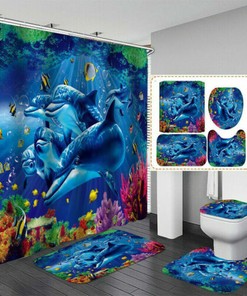 Add Some Ocean Vibes To Your Bathroom With 3D Ocean Dolphin Shower Curtain Non-Slip