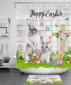 Add Some Rustic Touch To Your Bathroom With A Flower Rabbit Easter Eggs Retro Shower Curtain