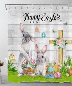 Add Some Rustic Touch To Your Bathroom With A Flower Rabbit Easter Eggs Retro Shower Curtain