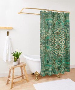 Add Some Spirituality To Your Bathroom Decor With A Flower Of Life In Lotus - Malachite And Gold Shower Curtain