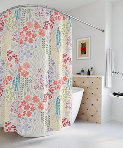 Add Some Spring Decor To Your Bathroom With This Floral Pattern Flower Print Fabric Shower Curtain 