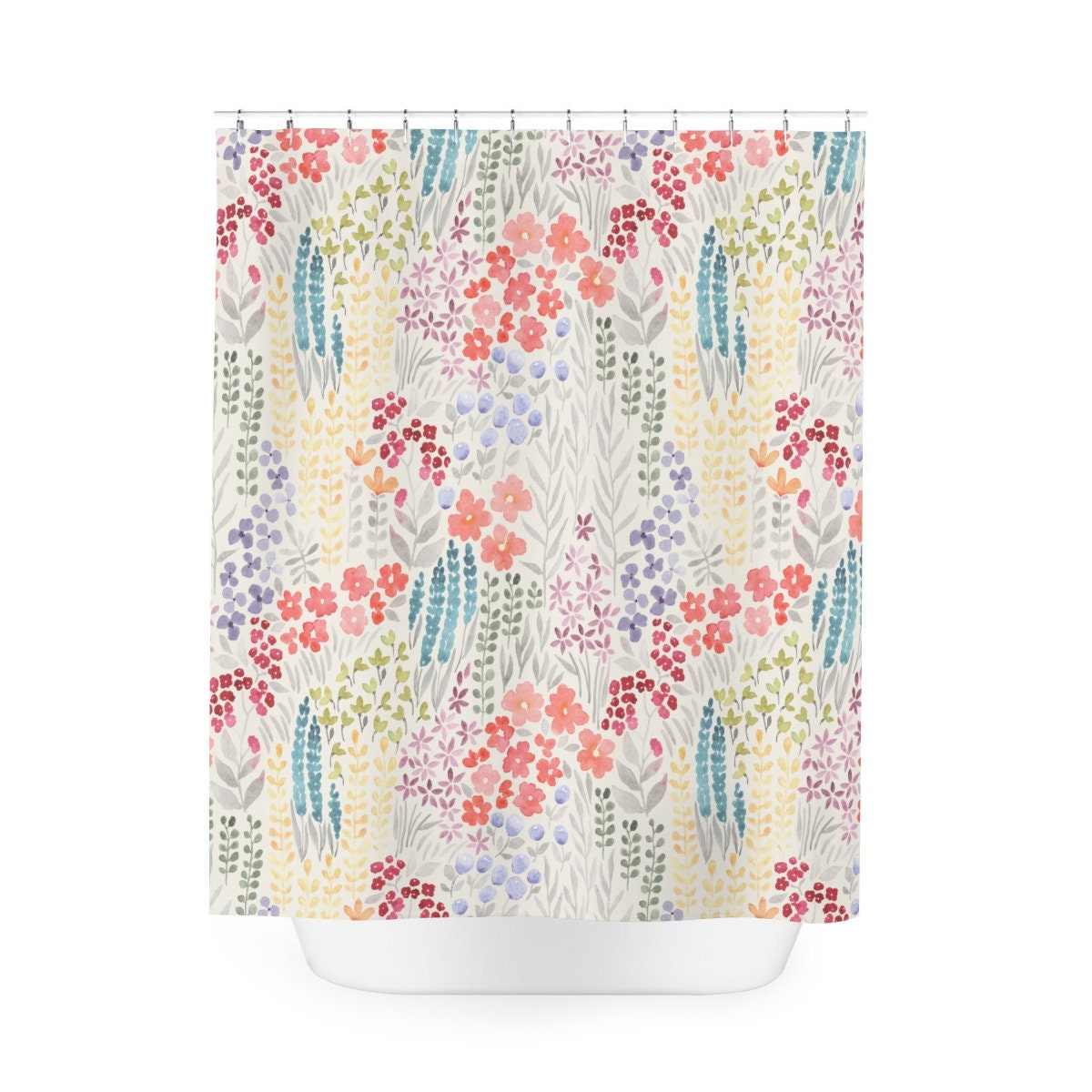Add Some Spring Decor To Your Bathroom With This Floral Pattern Flower Print Fabric Shower Curtain