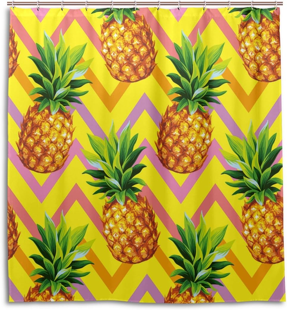 Add Some Sweetness To Your Bathroom With Alaza Tropical Pineapple Chevron Shower Curtain.