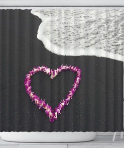 Add Some Tropical Vibes To Your Bathroom With This Flower Heart Shower Curtain Featuring A Hawaii Ocean View