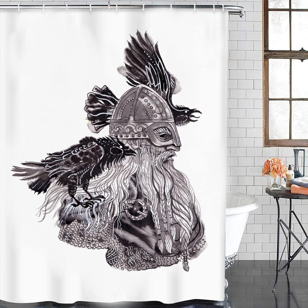 Add Some Viking Flair To Your Bathroom Dcor With This Odin Berserker Thor's Hammer Pattern Shower Curtain Liner