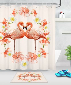 Add Some Whimsy with a Watercolor Floral Wreath Flamingo Shower Curtain