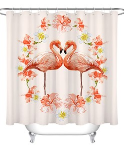 Add Some Whimsy with a Watercolor Floral Wreath Flamingo Shower Curtain