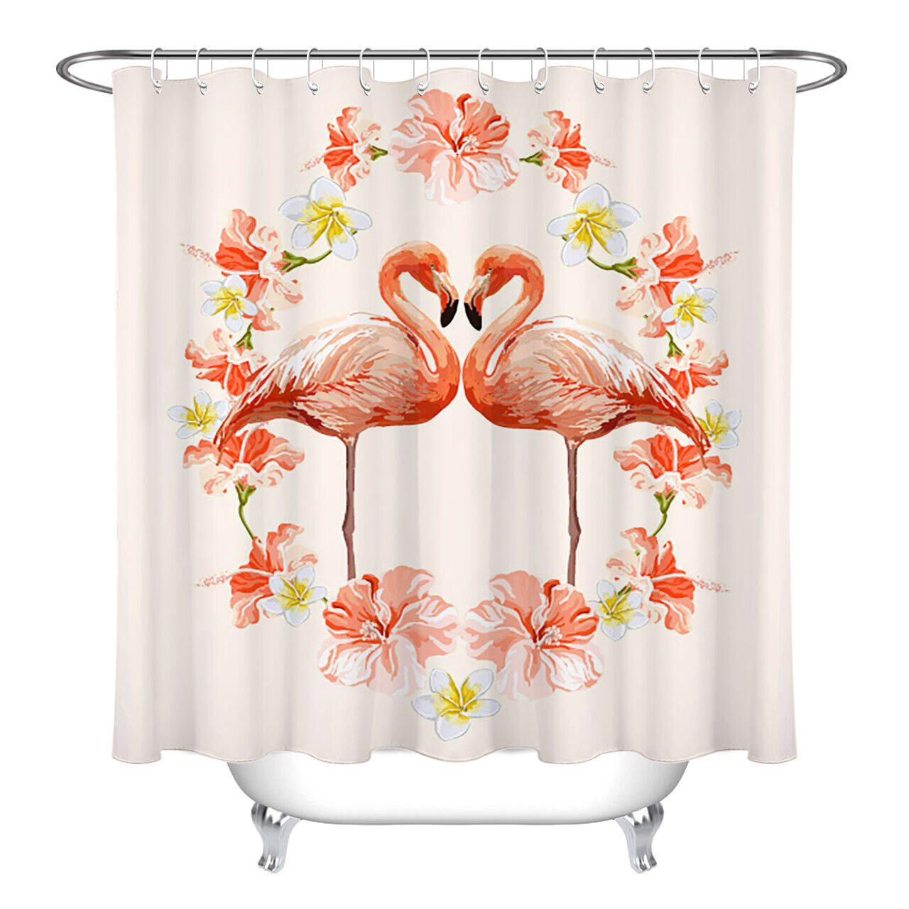 Add Some Whimsy with a Watercolor Floral Wreath Flamingo Shower Curtain
