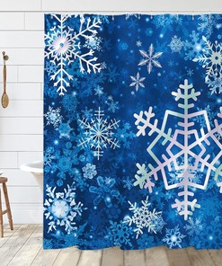 Add Some Winter Charm to Your Bathroom with Merry Christmas Snowflake Shower Curtain in Blue