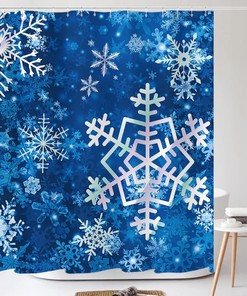 Add Some Winter Charm to Your Bathroom with Merry Christmas Snowflake Shower Curtain in Blue
