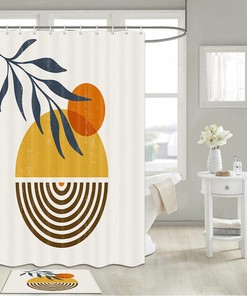 Add The Sun's Inspiration To Your Bathroom Decor With This Nordic Minimalist Line Sun Shower Curtain