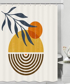 Add The Sun's Inspiration To Your Bathroom Decor With This Nordic Minimalist Line Sun Shower Curtain