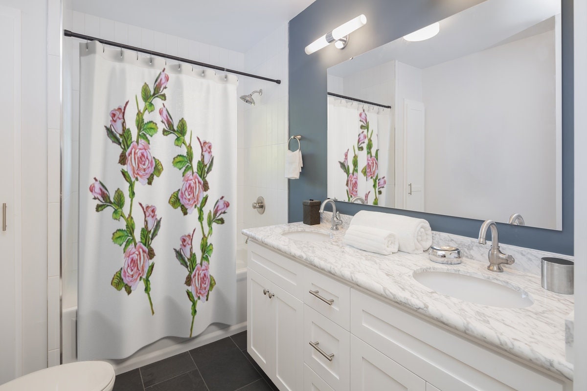 Add a Boho Touch to Your Bathroom with the Pink Floral Roses Shower Curtain