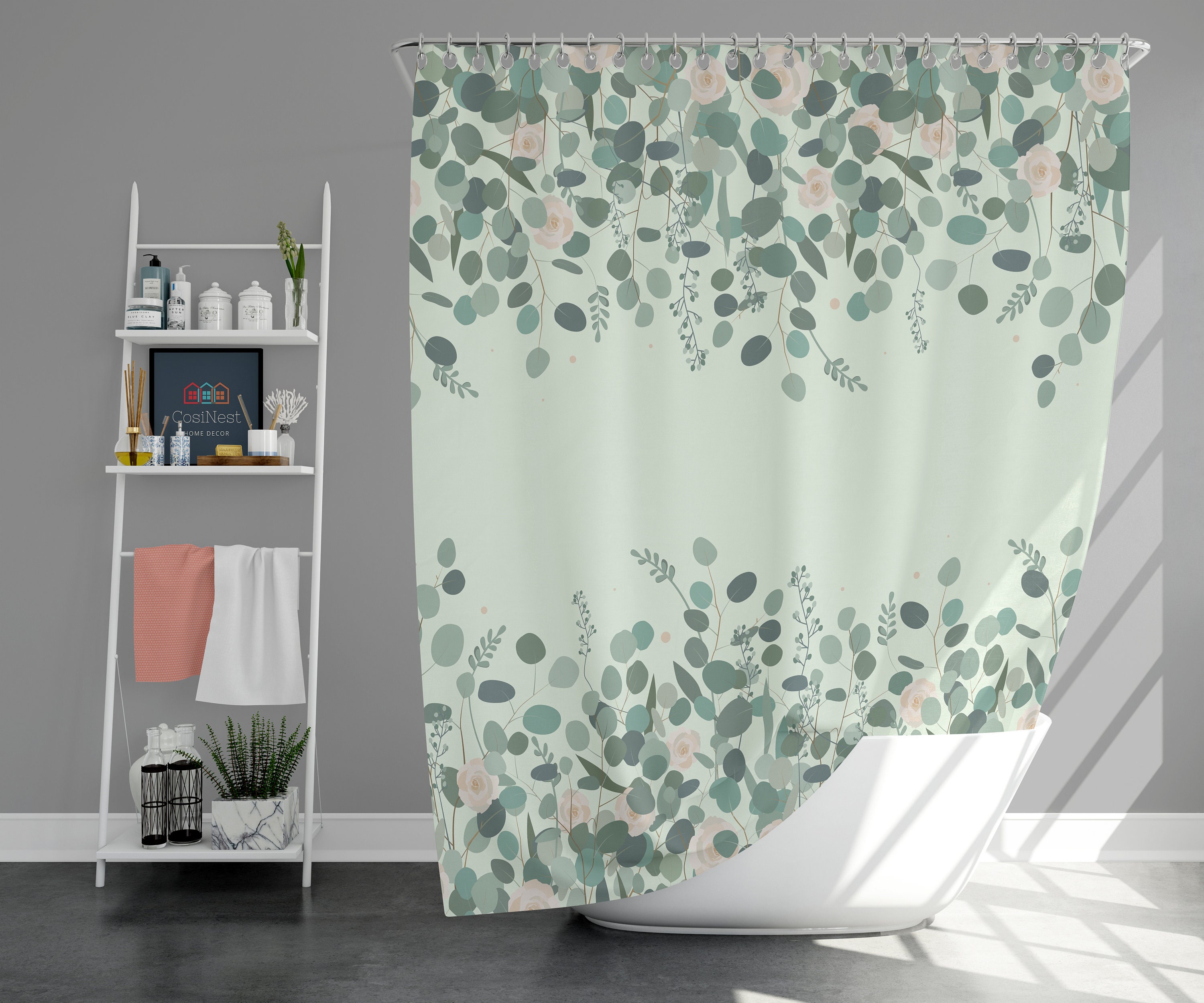 Add a Breath of Fresh Air with the Roses Eucalyptus Leaves Shower Curtain