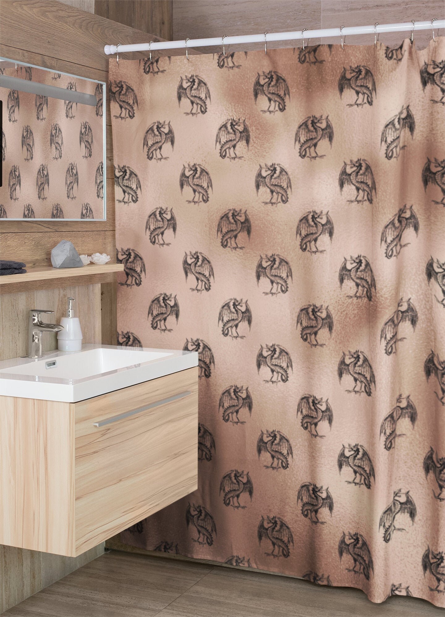 Add a Gothic Touch to Your Bathroom with the Rose Gold Dragon Shower Curtain