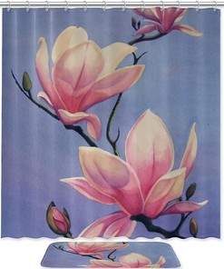 Add a Hint of Elegance and Floral Design to Your Bath with Magnolia Paintings Waterproof Fabric Bathroom Shower Curtain