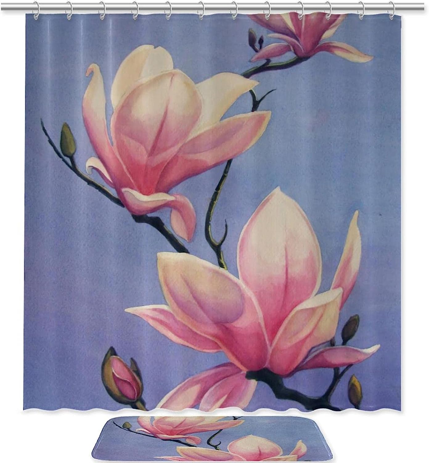 Add a Hint of Elegance and Floral Design to Your Bath with Magnolia Paintings Waterproof Fabric Bathroom Shower Curtain