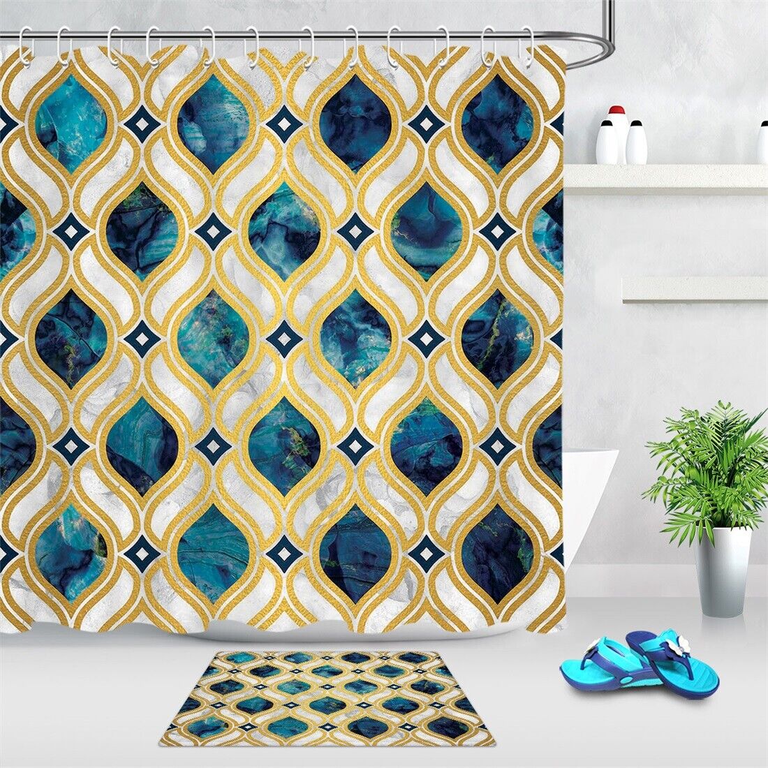 Add a Hint of Style to Your Bathroom with Watercolor Style Geometric Pattern Shower Curtain