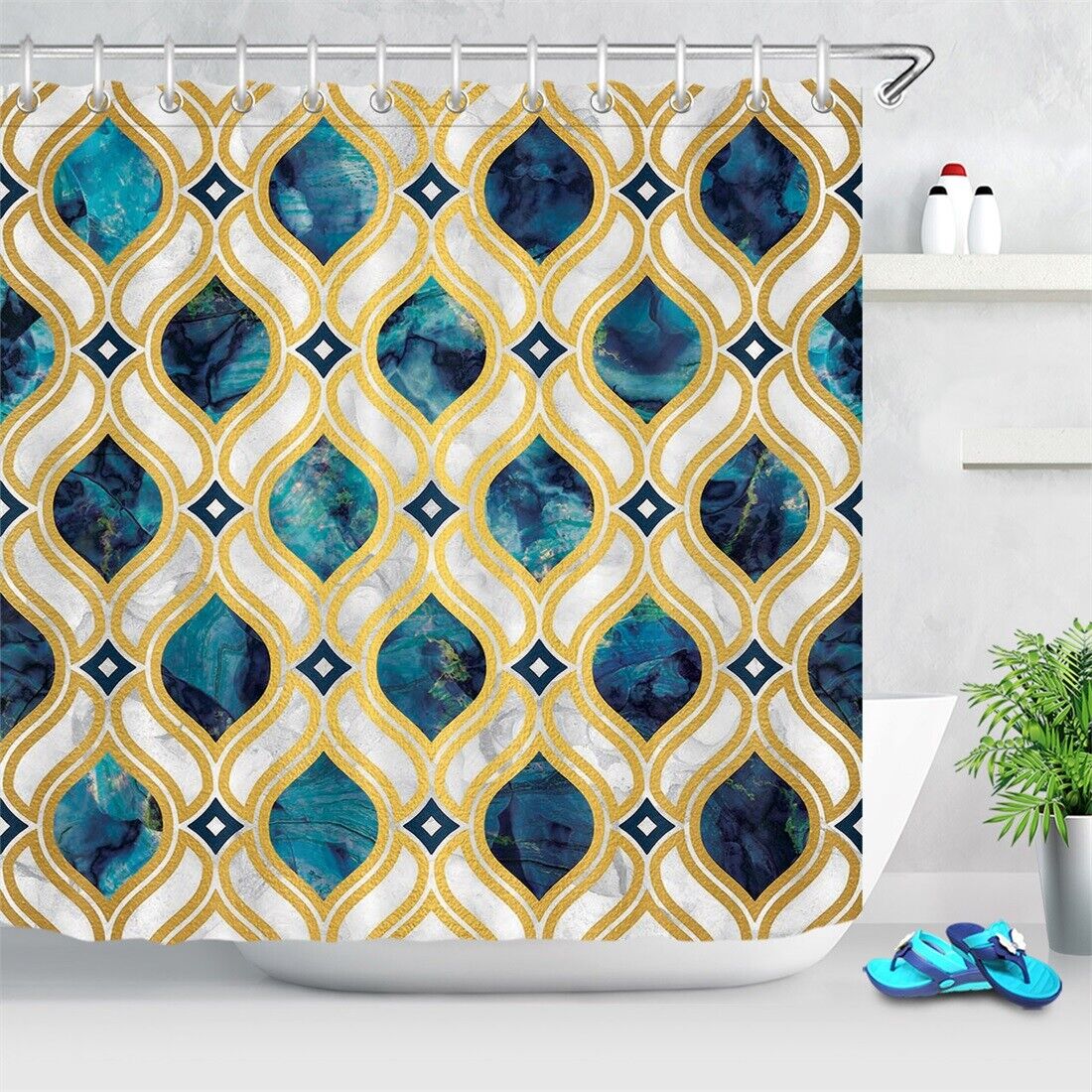 Add a Hint of Style to Your Bathroom with Watercolor Style Geometric Pattern Shower Curtain