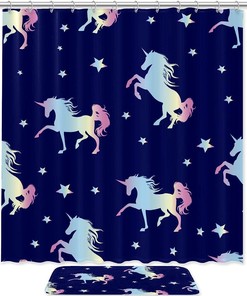 Add a Magical Touch to Your Bath with Waterproof Fabric Bathroom Curtain with Magic Unicorns Shower Curtain Design