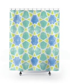 Add a Moroccan Flair with Watercolor Hand-Drawn Shower Curtain Geometric Style Arabian Moroccan Pattern