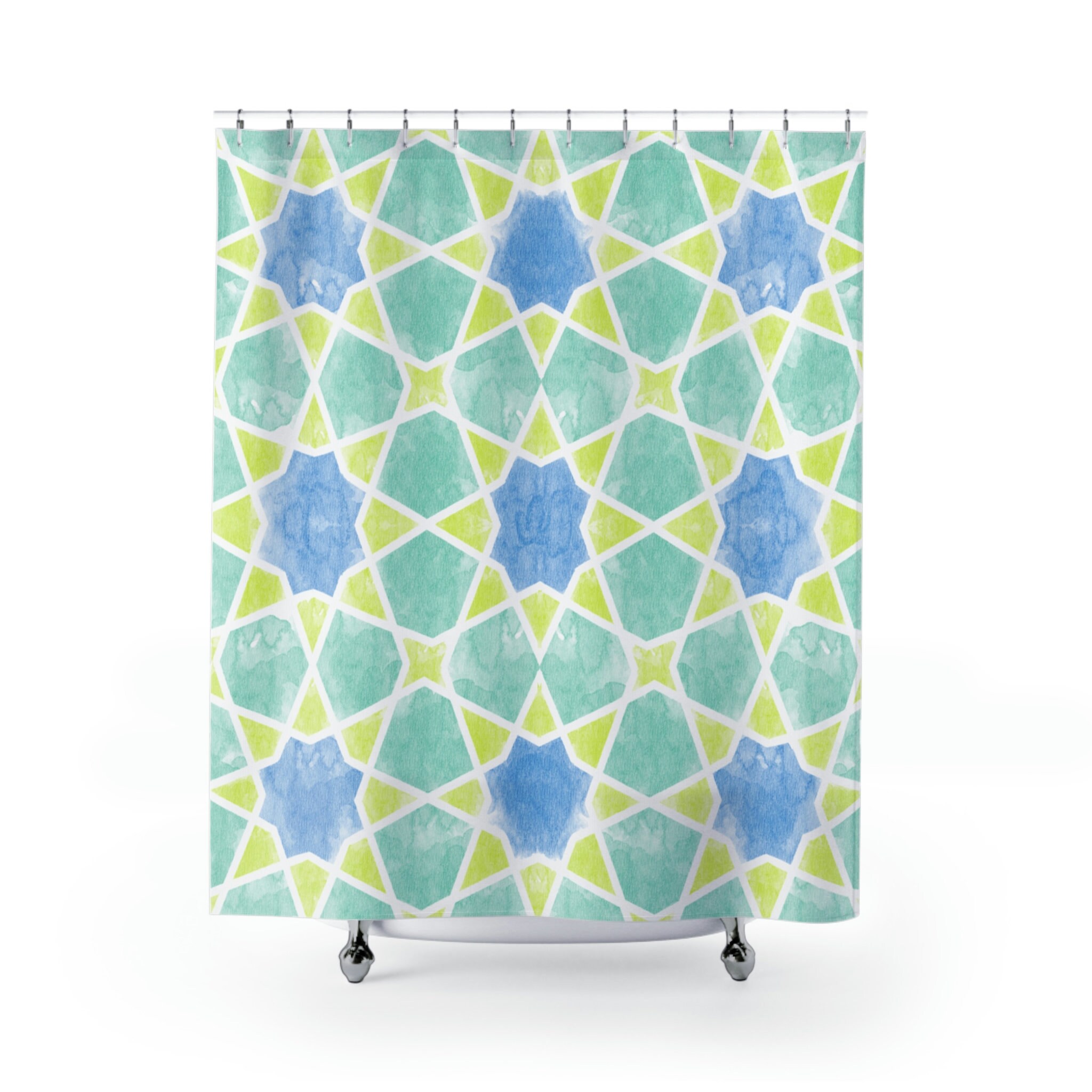 Add a Moroccan Flair with Watercolor Hand-Drawn Shower Curtain Geometric Style Arabian Moroccan Pattern