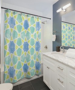 Add a Moroccan Flair with Watercolor Hand-Drawn Shower Curtain Geometric Style Arabian Moroccan Pattern
