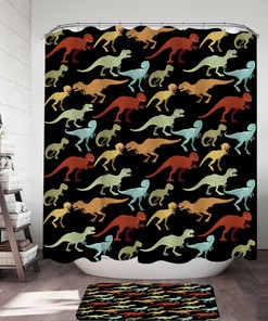 Add a Pop of Color to Your Bathroom with This Multi Colored Dinosaurs Shower Curtain 
