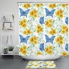 Add a Pop of Color with Watercolor Green Leaves Yellow Flower Blue Butterfly Shower Curtain Bathroom