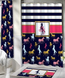 Add a Sophisticated Accent to Your Bathroom with These Blue and White Horse Curtains