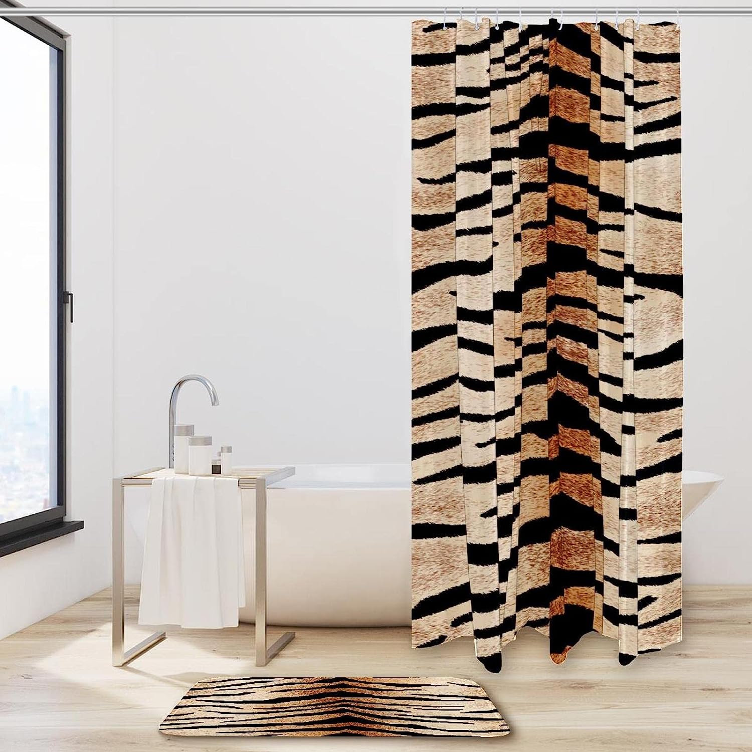 Add a Touch of Adventure to Your Bathroom with This Tiger Skin Shower Curtain