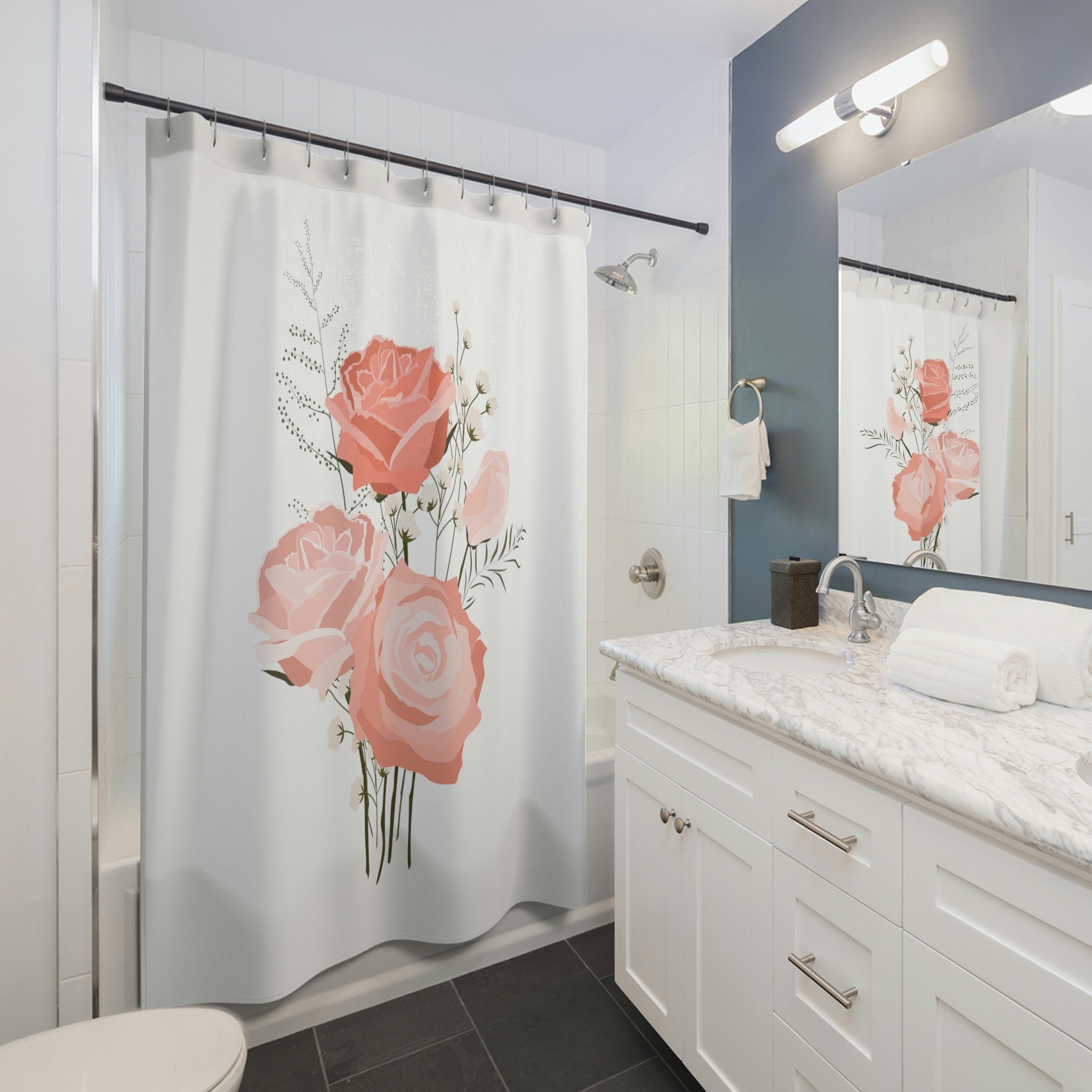 Add a Touch of Beauty with this Classic Roses Shower Curtain for Your Bathroom
