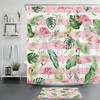 Add a Touch of Charm with Monstera Leaf Flamingo Pink White Striped Shower Curtain