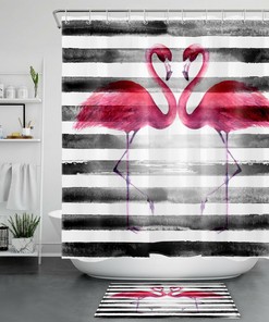 Add a Touch of Elegance with Watercolor Flamingo Shower Curtain and Black White Stripe Bathroom Accessories