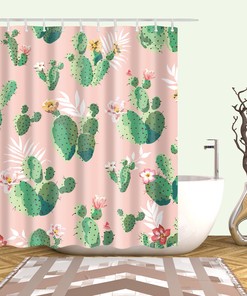 Add a Touch of Greenery with this Green Leaves and Palm Cactus Shower Curtain 