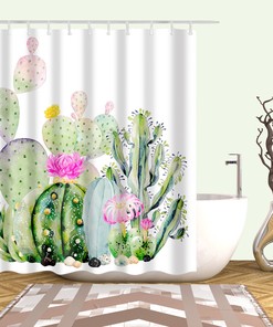 Add a Touch of Greenery with this Green Leaves and Palm Cactus Shower Curtain