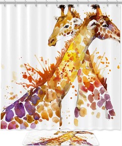 Add a Touch of Magic with Watercolor Giraffe Shower Curtain Waterproof Shower Curtain