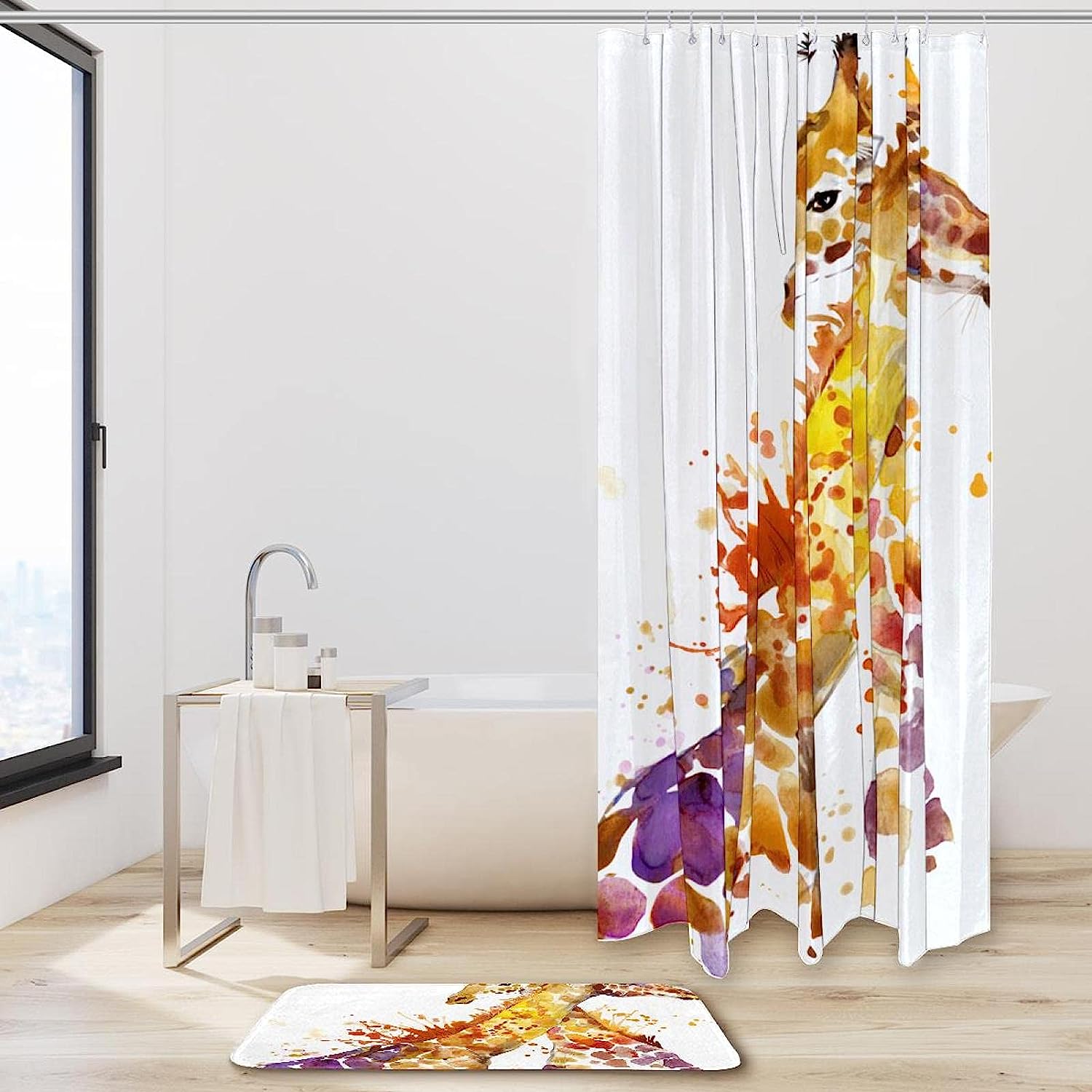 Add a Touch of Magic with Watercolor Giraffe Shower Curtain Waterproof Shower Curtain