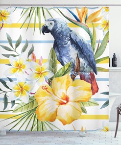 Add a Touch of Nature to Your Bathroom with Parrot and Hibiscus Flowers Shower Curtain