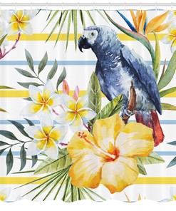 Add a Touch of Nature to Your Bathroom with Parrot and Hibiscus Flowers Shower Curtain