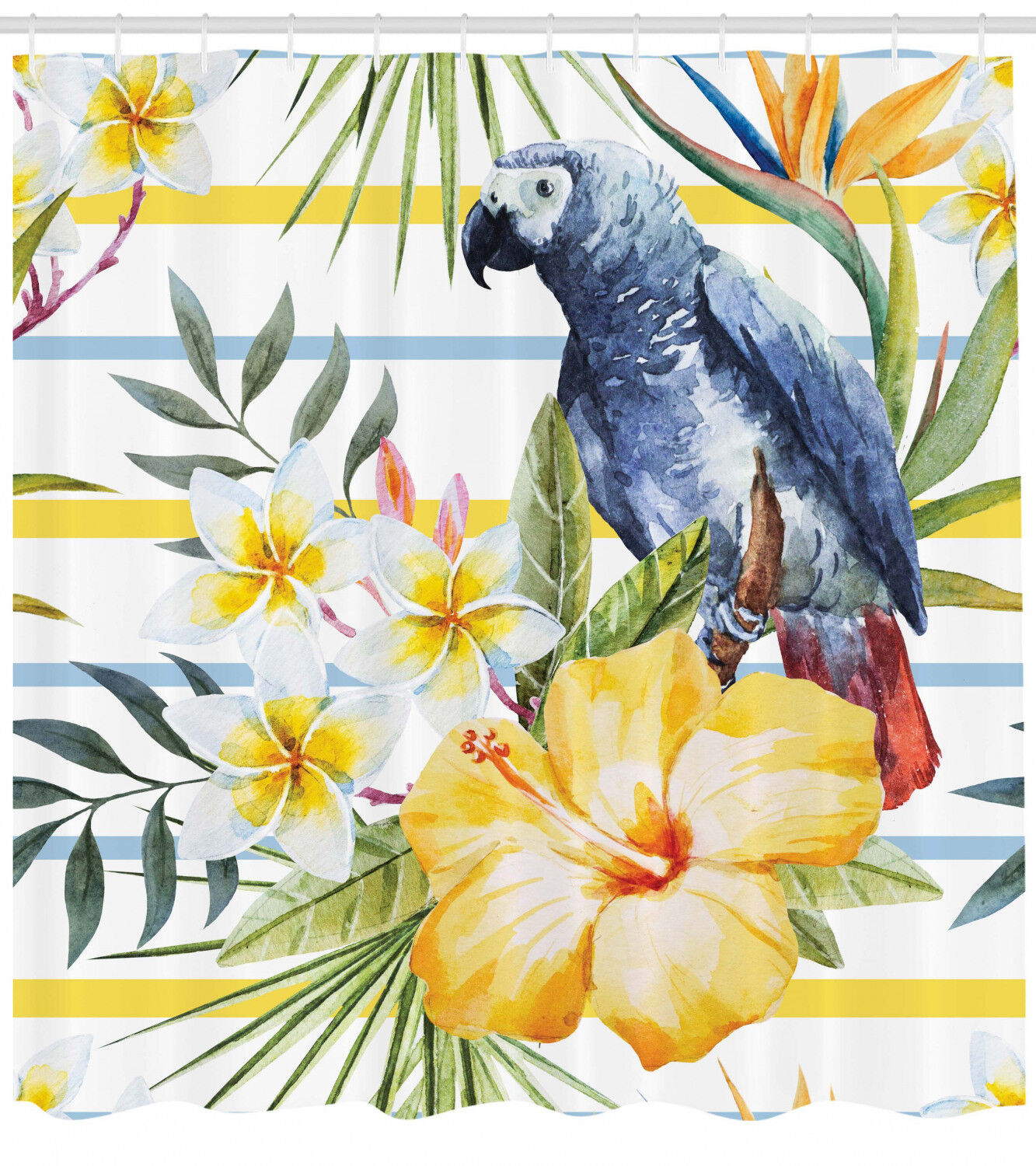 Add a Touch of Nature to Your Bathroom with Parrot and Hibiscus Flowers Shower Curtain