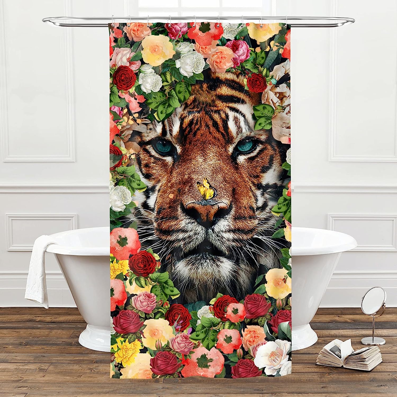Add a Touch of Nature to Your Bathroom with Tiger in Flora Shower Curtain