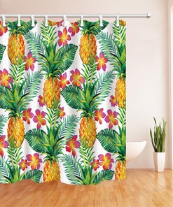 Add a Touch of Nature to Your Bathroom with Tropical Pineapple and Leaves Shower Curtain