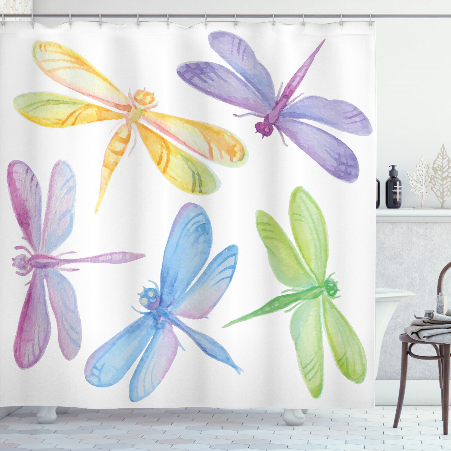 Add a Touch of Nature with Watercolor Dragonfly Shower Curtain with Winged Insect Print