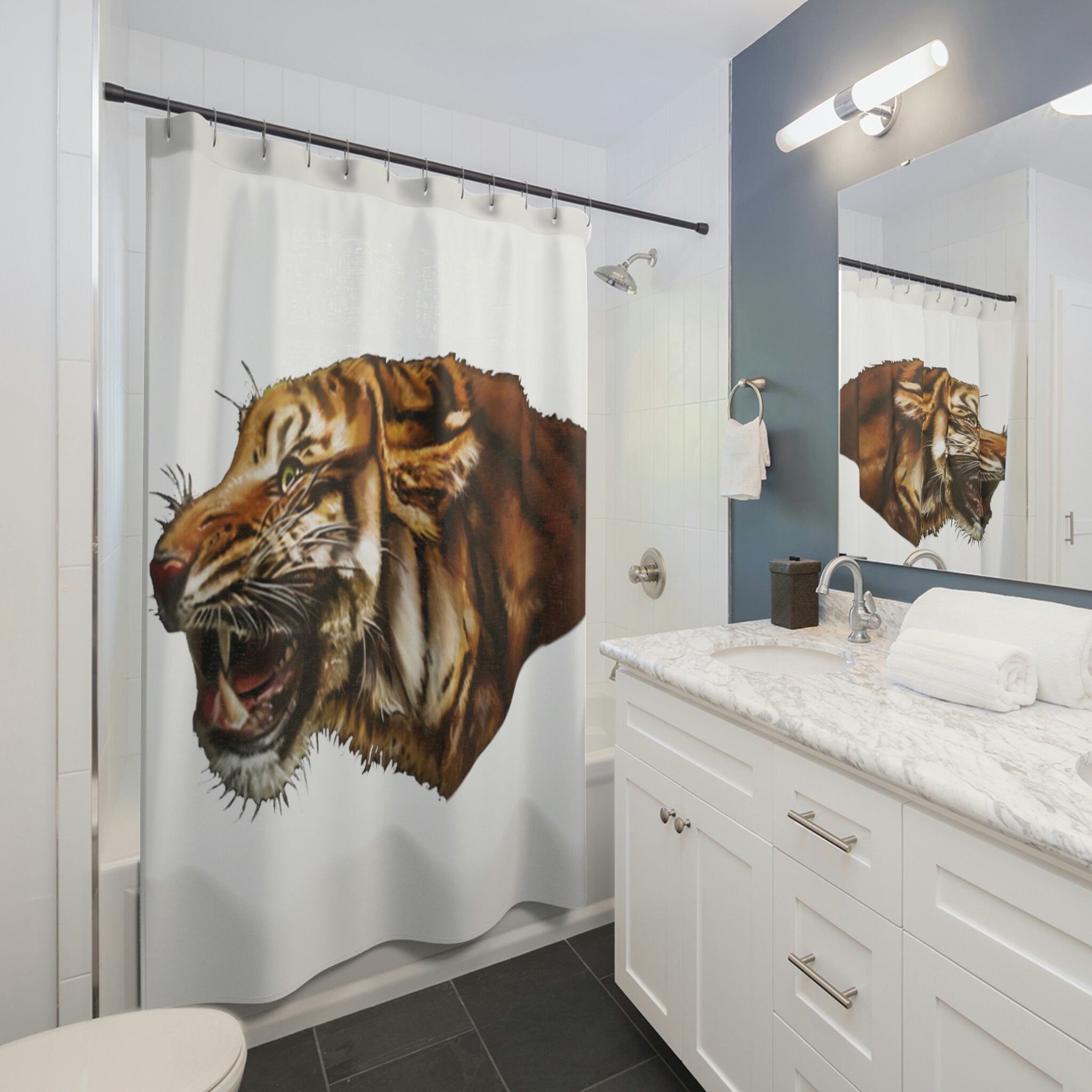 Add a Touch of Wilderness to Your Bathroom with This Tiger Shower Curtain