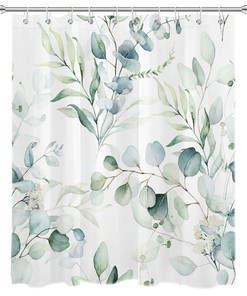 Add a Tropical Touch with Watercolor Green Palm Eucalyptus Leaves Shower Curtain for Bathroom Decor
