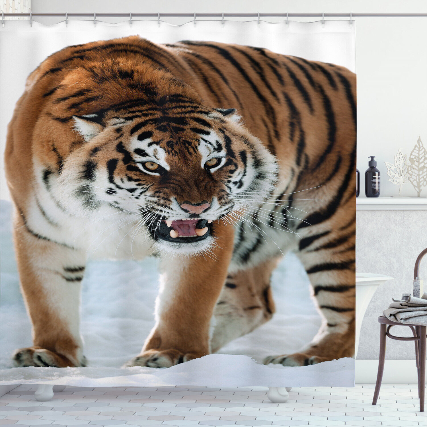 Add an Element of Wildness to Your Bathroom with Siberian Predator Tiger Shower Curtain