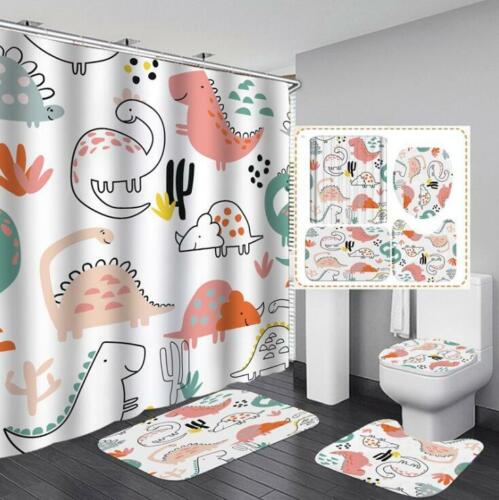 Adorable 3D Cartoon Dinosaur Shower Curtain Set For Kids Bathroom