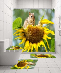 Adorable 3D Squirrel Sunflowers Animals Shower Curtain For Your Bathroom